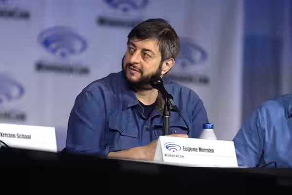 Eugene Mirman speaking at the 2022 WonderCon, for "The Bob's Burgers Movie", at the Anaheim Convention Center in Anaheim, California. Please attribute to Gage S