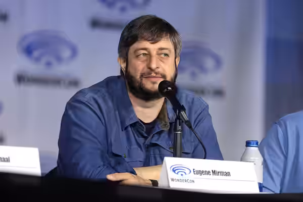 Eugene Mirman speaking at the 2022 WonderCon, for "The Bob's Burgers Movie", at the Anaheim Convention Center in Anaheim, California. Please attribute to Gage S