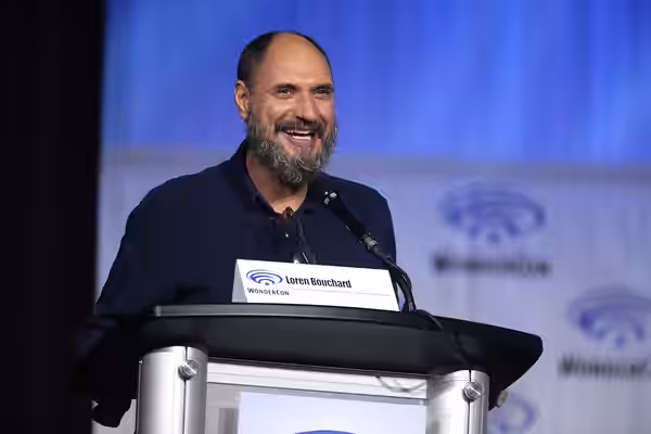 Loren Bouchard speaking at the 2022 WonderCon, for "The Bob's Burgers Movie", at the Anaheim Convention Center in Anaheim, California. Please attribute to Gage 