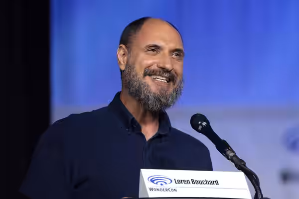 Loren Bouchard speaking at the 2022 WonderCon, for "The Bob's Burgers Movie", at the Anaheim Convention Center in Anaheim, California. Please attribute to Gage 