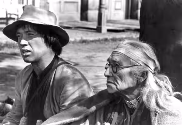 Photo of David Carradine and Chief Dan George from the television program Kung Fu. (1973)