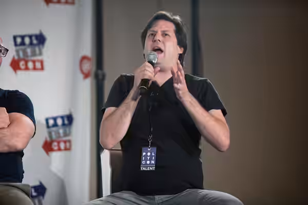 Anthony Atamanuik speaking at the 2016 Politicon at the Pasadena Convention Center in Pasadena, California. Please attribute to Gage Skidmore if used elsewhere.