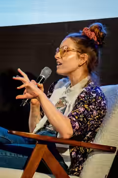 Jessie Cave, actress and author, at the 2024 Edinburgh International Book Festival in Edinburgh, Scotland.