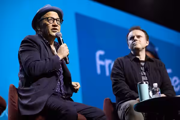 Rob Schneider and Andrew Doyle speaking with attendees at the 2024 FreedomFest at Caesars Forum Conference Center in Las Vegas, Nevada. Please attribute to Gage