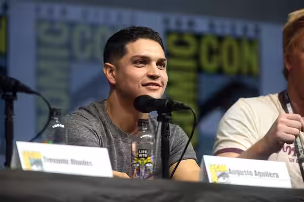 Augusto Aguilera speaking at the 2018 San Diego Comic Con International, for "The Predator", at the San Diego Convention Center in San Diego, California. Please