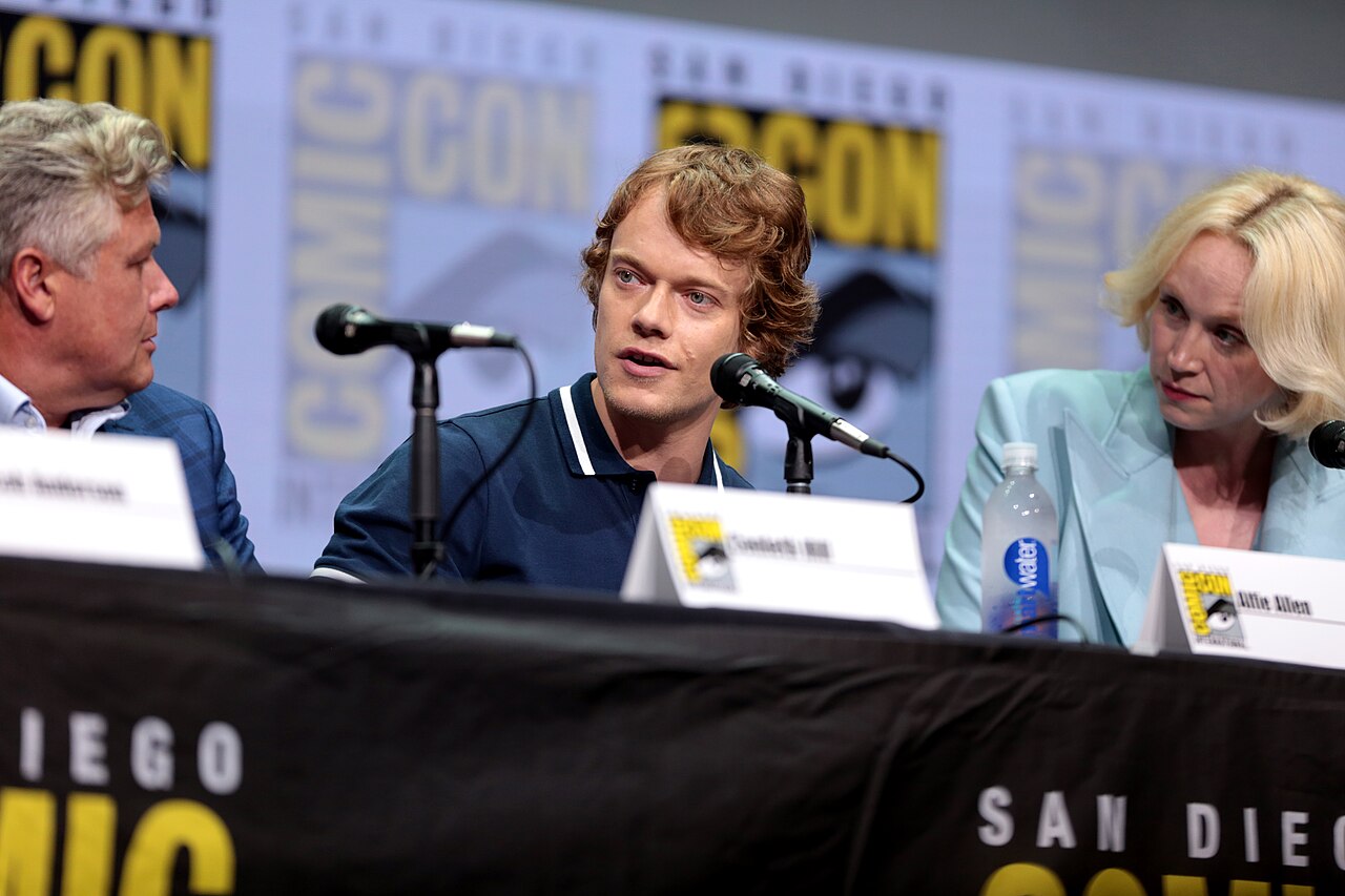 Alfie Allen speaking at the 2017 San Diego Comic Con International, for "Game of Thrones", at the San Diego Convention Center in San Diego, California. Please a