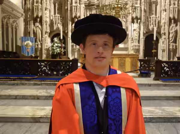 Tommy Jessop becoming Doctor of Arts honoris causa, University of Winchester, at Winchester Cathedral on 21 July 2021.