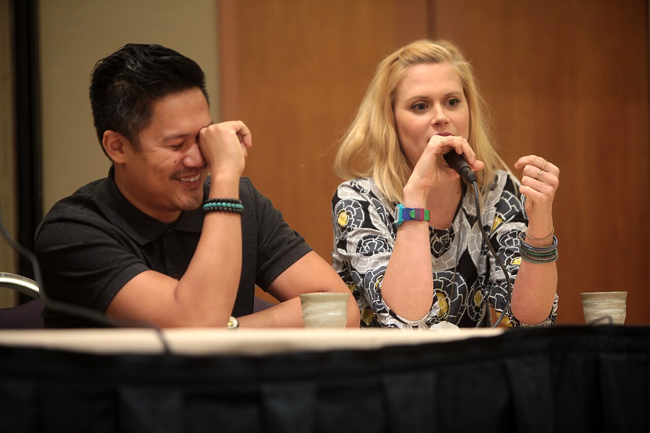 Dante Basco and Janet Varney speaking at the 2014 Comic Media Expo, for "The Legend of Korra" and "Avatar: The Last Airbender", at the Mesa Convention Center in