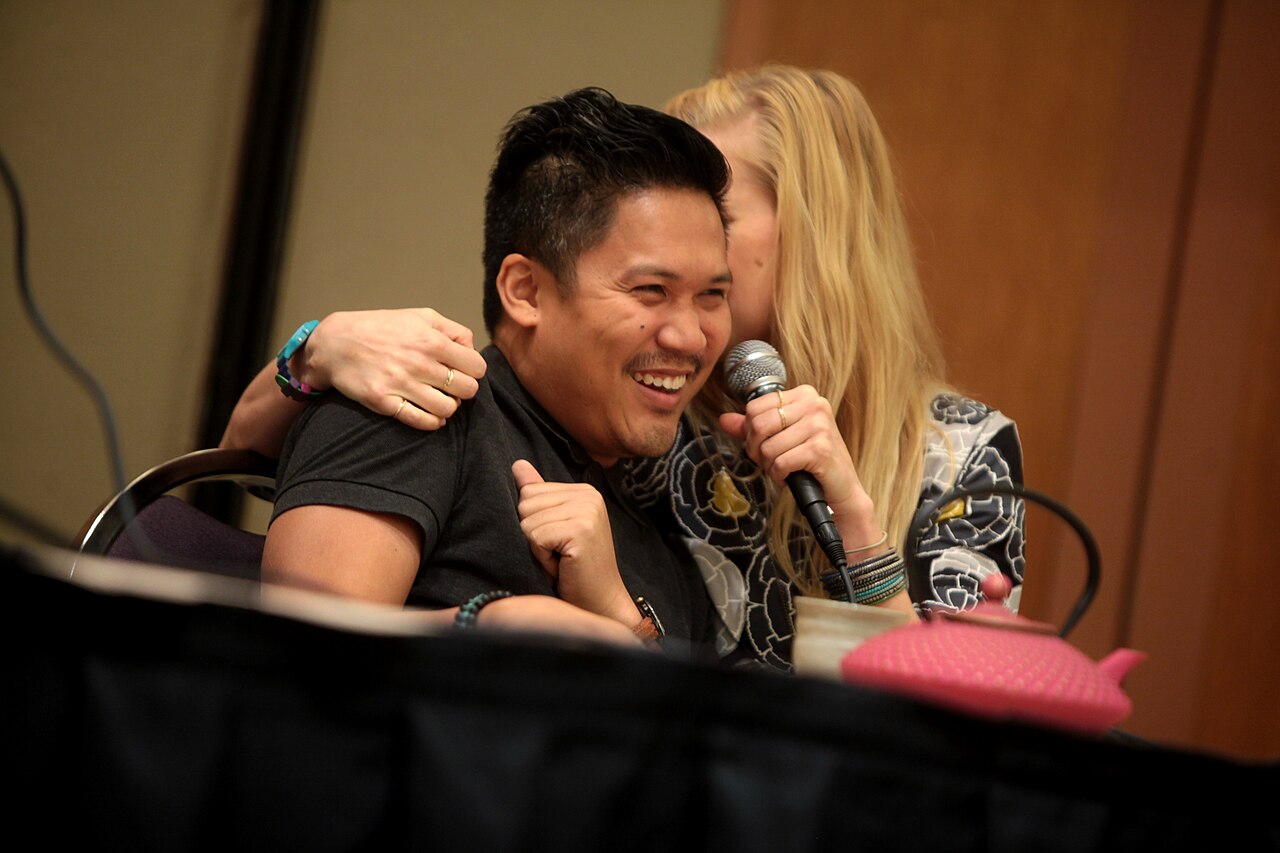 Dante Basco and Janet Varney speaking at the 2014 Comic Media Expo, for "The Legend of Korra" and "Avatar: The Last Airbender", at the Mesa Convention Center in