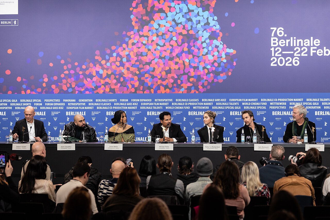 Director Gore Verbinski, cast members Sam Rockwell, Haley Lu Richardson, Zazie Beetz, Michael Peña and Asim Chaudhry, and producer Robert Kulzer at the press co (2026)