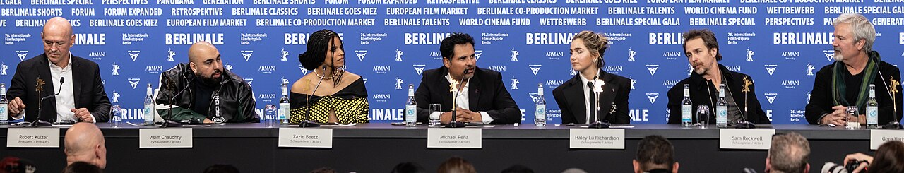 Director Gore Verbinski, cast members Sam Rockwell, Haley Lu Richardson, Zazie Beetz, Michael Peña and Asim Chaudhry, and producer Robert Kulzer at the press co (2026)