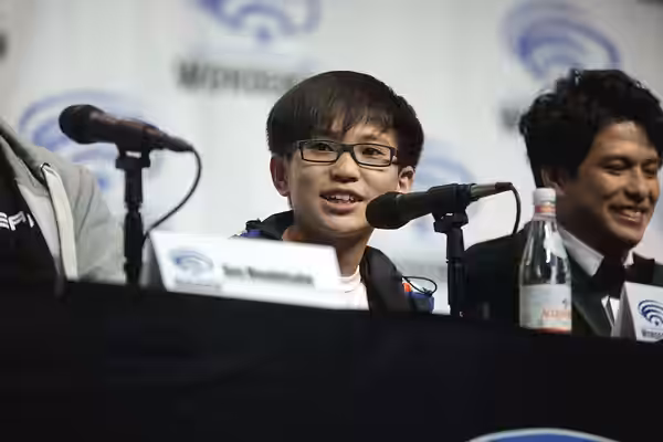 Philip Zhao speaking at the 2018 WonderCon, for "Ready Player One", at the Anaheim Convention Center in Anaheim, California. Please attribute to Gage Skidmore i