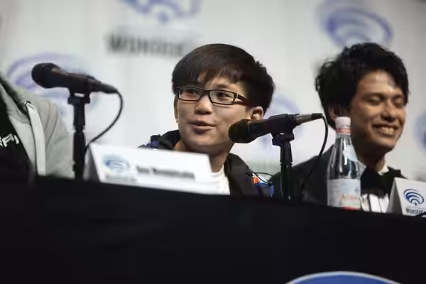 Philip Zhao speaking at the 2018 WonderCon, for "Ready Player One", at the Anaheim Convention Center in Anaheim, California. Please attribute to Gage Skidmore i