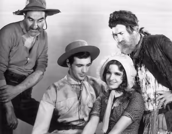 L. to R. : Ernest Torrence, Gary Cooper, Lili Damita, and Tully Marshall in Fighting Caravans (1931) - publicity still