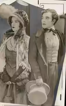 Buster Keaton and his wife Natalie Talmadge Keaton in still from the American comedy film Our Hospitality (1923). Subjects: actors, actresses