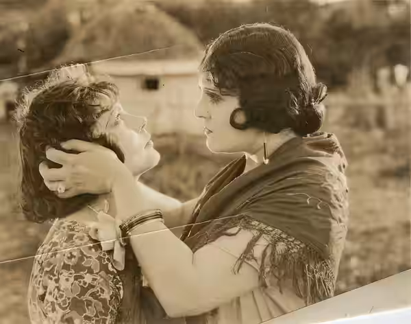 Still from the film The Bandolero (1924) with Renée Adorée and an unidentified actress. Subjects: motion pictures, actresses