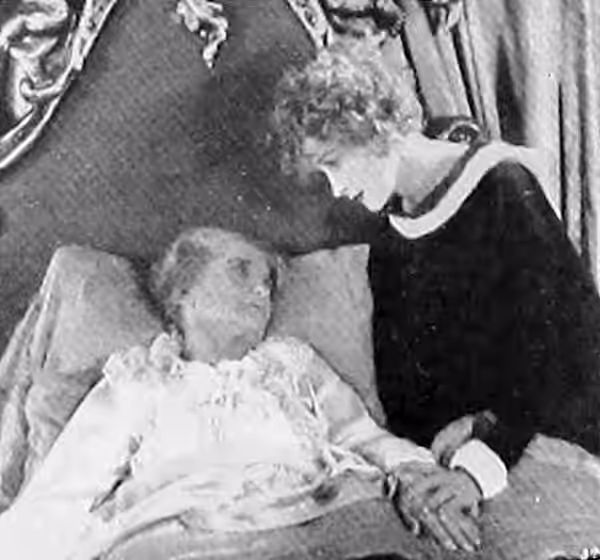 Still from the American drama film The Greater Glory (1926) with Lucy Beaumont and Anna Q. Nilsson, on page 136 of the May 15, 1926 Exhibitors Herald.