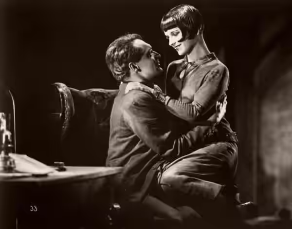 Louise Brooks (as Lulu) and Gustav Diessl (as Jack the Ripper) in a publicity photo for Pandora's Box (1929).