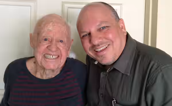 Lorenzo Tartamella with actor Mickey Rooney. July 2013 in Studio City.