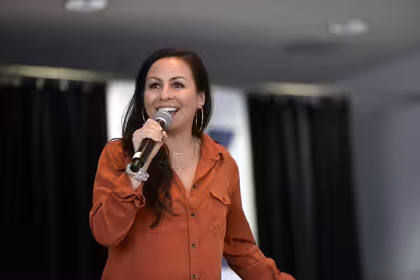 Anjelah Johnson entertains troops during a USO show, Kaiserslautern Military Community Center, Ramstein Air Base, Ramstein-Miesenbach, Germany, July 3, 2019. Ai