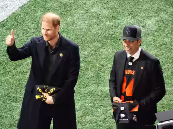Prince Harry and Amar Doman promoting the Invictus Games at the 111th Grey Cup. (2024)
