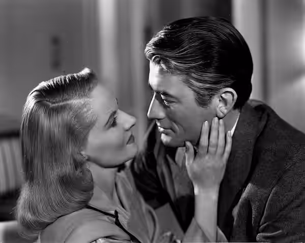 Ann Todd and Gregory Peck in the American American noir courtroom drama film The Paradine Case (1947).