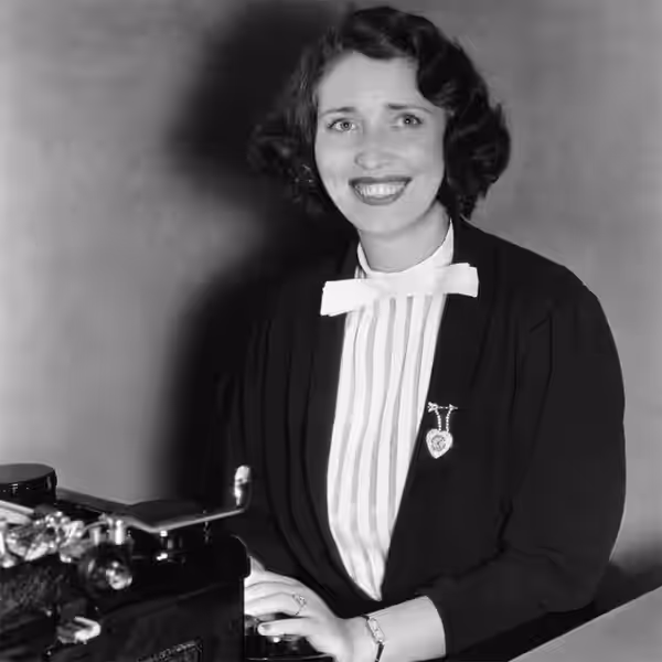 American screenwriter Virginia Van Upp with a typewriter