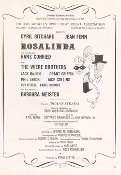 Conried appeared as Prince Orlofsky in Rosalinda, Los Angeles Civic Light Opera, 1968-69. (2016)