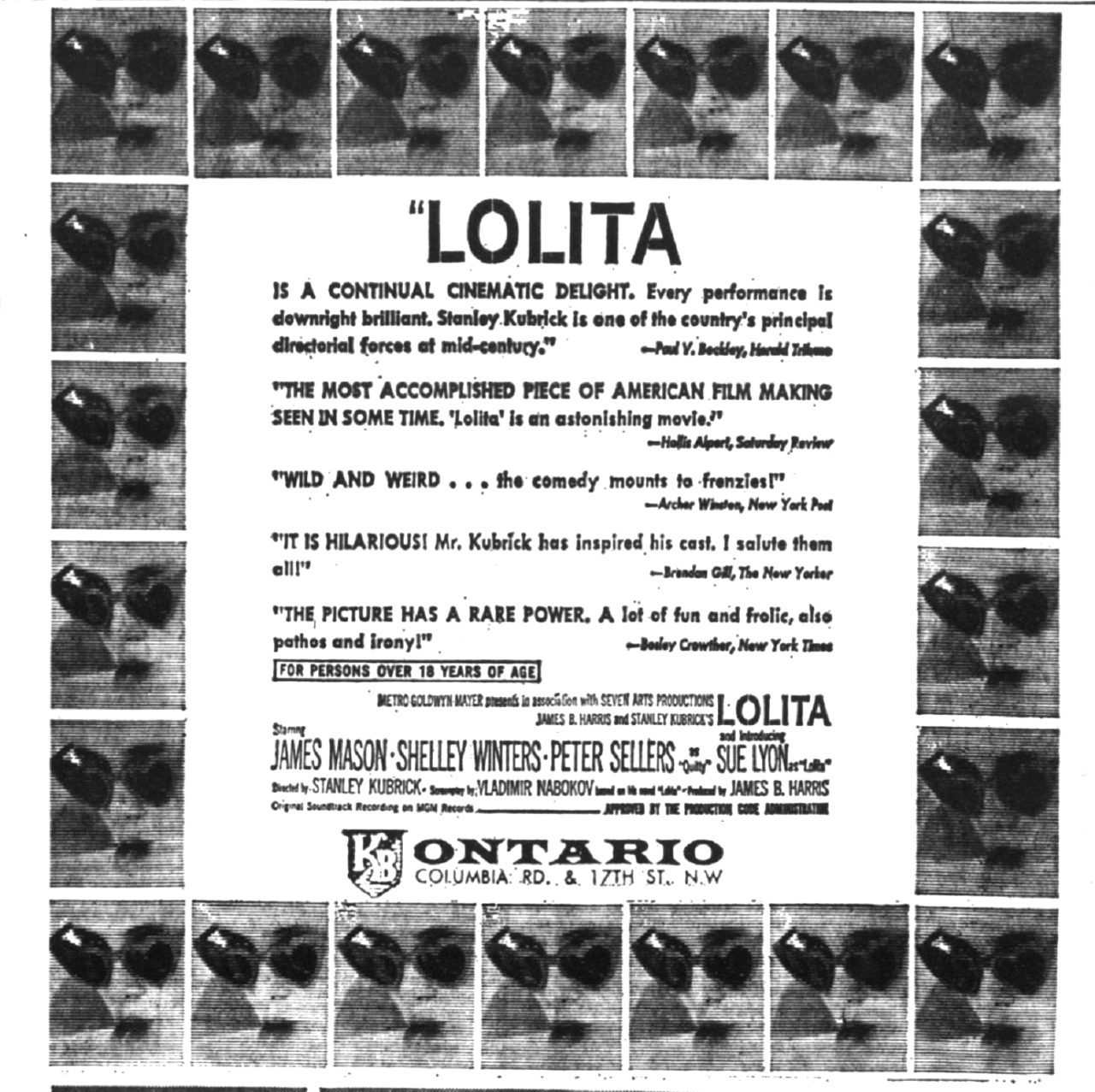 Ontario Theatre advertisement for the film, Lolita. 6 July 1962.