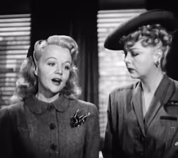 Ariel Heath and Iris Adrian in American film Career Girl (1944)