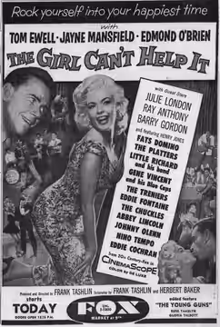 Theatre advertisement for the film, The Girl Can't Help, 19 December, 1956.