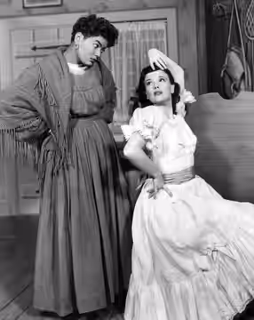 Photo of Pearl Bailey and Nanette Fabray in a scene from the 1950 Broadway musical Arms and the Girl.