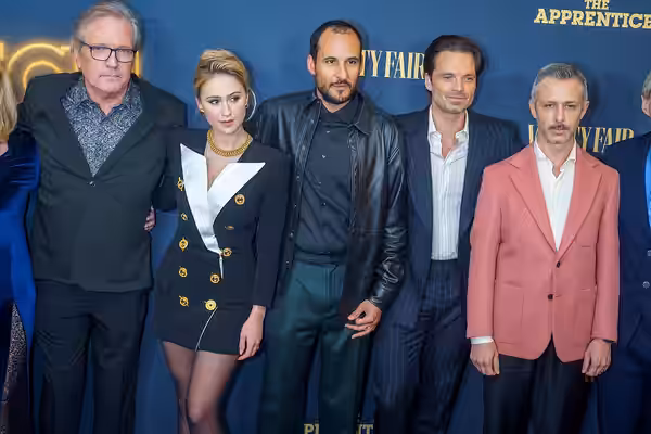 Martin Donovan, Maria Bakalova, Ali Abbasi, Sebastian Stan, Jeremy Strong in New York City for the movie The Apprentice. (2024)