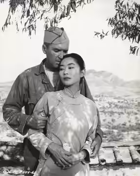 Press photo of James Stewart and Lisa Lu for the 1960 film The Mountain Road