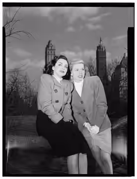 Gottlieb, William P., 1917-, photographer. [Portrait of Doris Day and Kitty Kallen, Central Park, New York, N.Y., ca. Apr. 1947] 1 negative : b&amp;w ; 3 1/4 x 