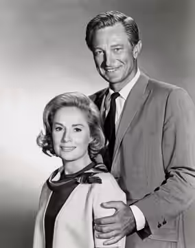 RICHARD DENNING and MARY LAROCHE are husband and wife in Universal City Studios' new Monday night series for NBC, "KAREN." They're also the parents of two young (1964)