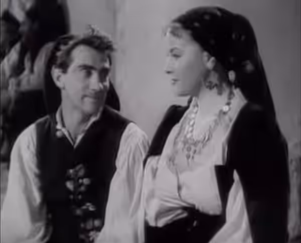 Walter Chiari e Franca Marzi in una scena del film italiano Vendetta... sarda (1952)