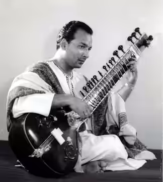 Ustad Vilayat Khan(Aug 8, 1928 - March 13, 2004) c1958. Photo by: Mitter Bedi, Merewether Road Bombay-1Photo Ref No. 1094-F