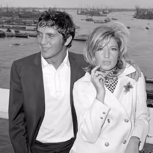 "Modesty Blaise" film van Amerikaan Joseph Losey. Filmopnamen te Amsterdam. Monica Vitti en tegenspeler Terence Stamp 12 juli 1965