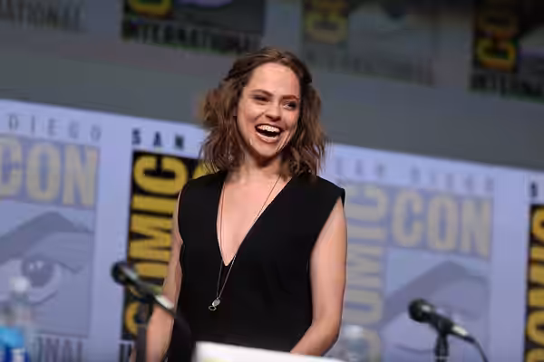 Fiona Dourif speaking at the 2017 San Diego Comic Con International, for "Dirk Gently's Holistic Detective Agency", at the San Diego Convention Center in San Di