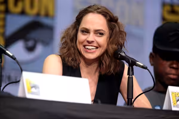 Fiona Dourif speaking at the 2017 San Diego Comic Con International, for "Dirk Gently's Holistic Detective Agency", at the San Diego Convention Center in San Di
