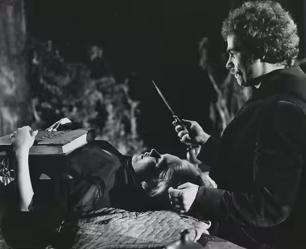 Dean Stockwell and Sandra Dee in press photo for the film The Dunwich Horror (1970) from American International Pictures. (1969)