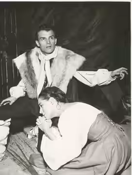 Gardone Riviera. Teatro del Vittoriale. Anna Maria Proclemer and Giorgio Albertazzi during the performance of the tragedy La figlia di Iorio by Gabriele D'Annun (1957)
