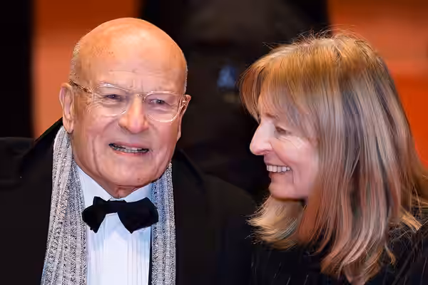 Volker Schlöndorff and his wife Angelika on the red carpet of the Berlinale 2017 opening film