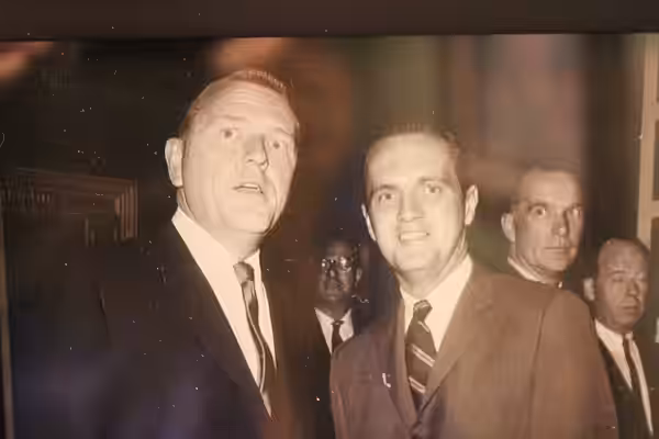 Jim Conkling (left) with Bob Newhart after signing him to Warner Label (2014)