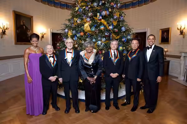 President Barack Obama and First Lady Michelle Obama with Kennedy Center Honorees in the Blue Room of the White House, Dec. 6, 2009. From left; First Lady Miche