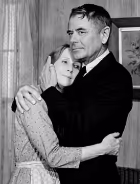 Photo of Glenn Ford and Julie Harris from the short-lived television series The Family Holvak. (1975)