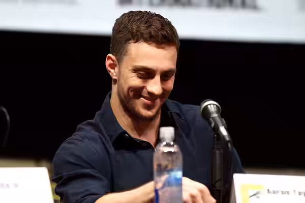 Aaron Taylor-Johnson speaking at the 2013 San Diego Comic Con International, for "Kick-Ass 2", at the San Diego Convention Center in San Diego, California. Plea