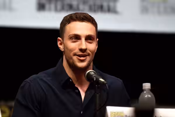 Aaron Taylor-Johnson speaking at the 2013 San Diego Comic Con International, for "Kick-Ass 2", at the San Diego Convention Center in San Diego, California. Plea