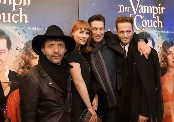 David Bennent, Cornelia Ivancan, Tobias Moretti and Dominic Oley (l.t.r.) at the premiere of the movie Therapy for a Vampire at Gartenbaukino in Vienna, Austria (2014)